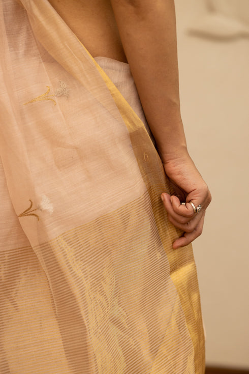 Handloom Light Pink Chanderi Tulip Saree
